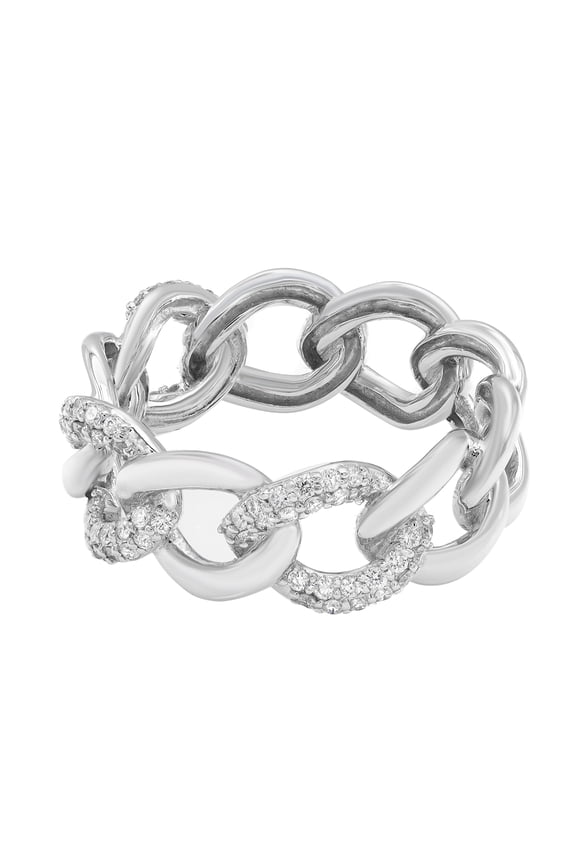 Pave Set Round Cut Diamond Chain Link Ring Band 18K White Gold 0.39Cttw Size 6