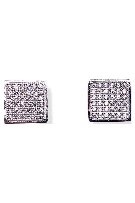 Pave Set Square Earrings White Gold Rhodium Finish Cz Glitz Design
