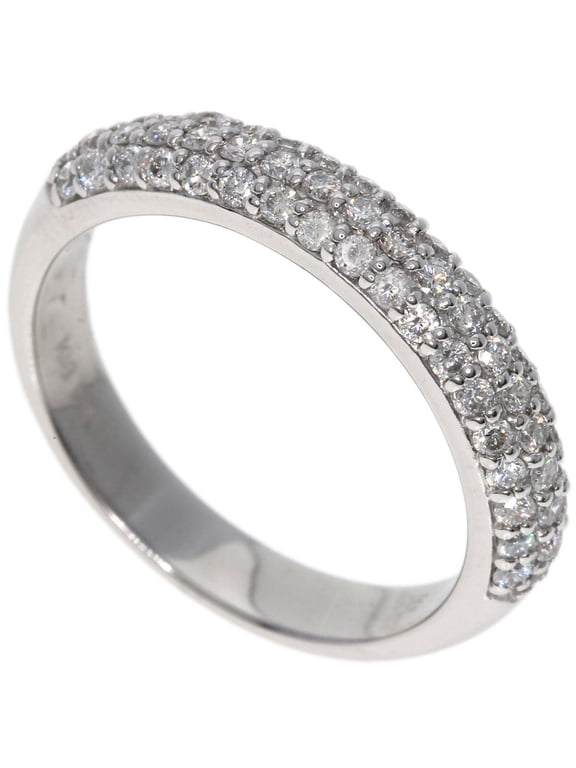 Pave Set Three Raw Diamond Ring, Half Eternity Diamond Wedding Band, Women Daily wear Engagement Ring, Minimal Proposal Anniversary Ring, 2.2Ct Simulated Round Cut Diamond, 14K White Gold Plated
