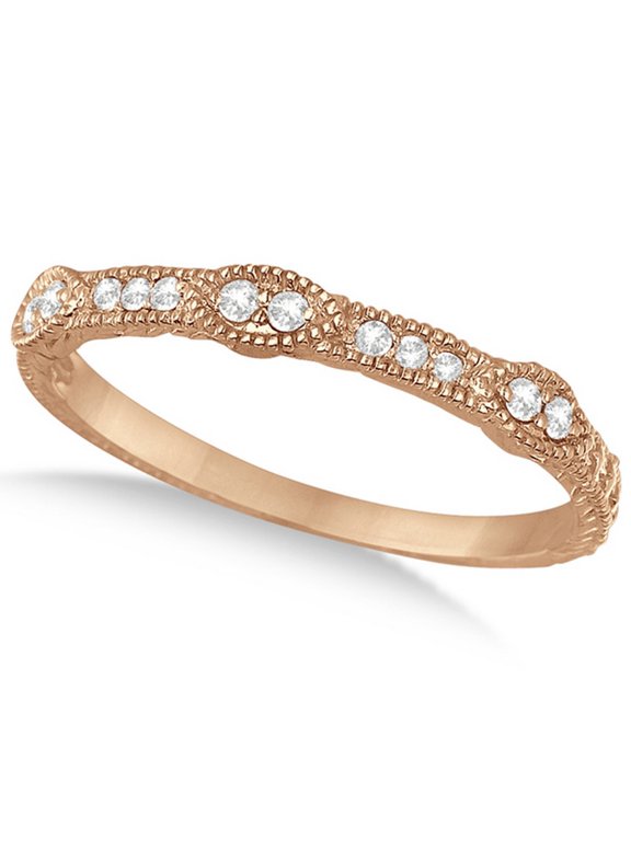 Pave Set Vintage Stacking Diamond Ring Band 14k Rose Gold (0.15ct)