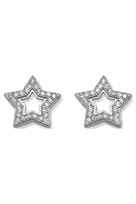 Pave Star Earrings for Women White Gold Rhodium Finish Glitz Design