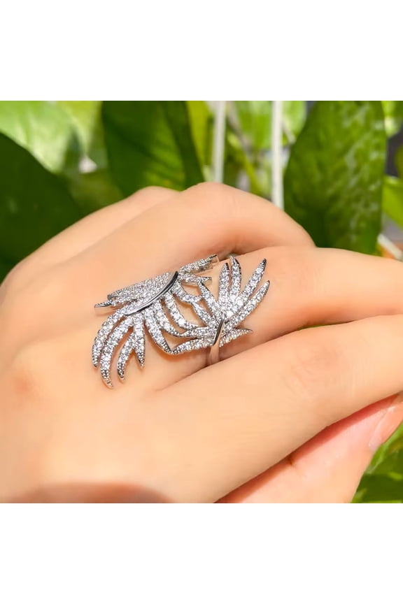 Pave lab-created Diamond Leaf Cocktail Ring (Adjustable)