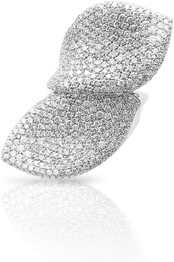 Paved CZ Leaf Statement Open Ring for Women - Sparkle Crystal Leaves Adjustable Wrap Finger Band Bridal Wedding Engagement Promise Eternity Rings Exaggerated Exquisite Cocktail Party Jewelry
