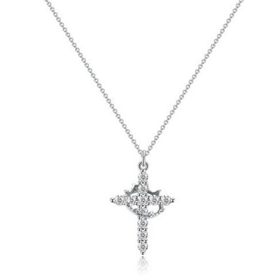 Paved Cross Rotated Crown Necklace, Cross Necklace, Cross Crown Pen = Q7C4