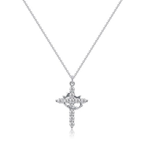 Paved Cross Rotated Crown Necklace-DiamondCross Necklace Crown New Pendant Y1P8