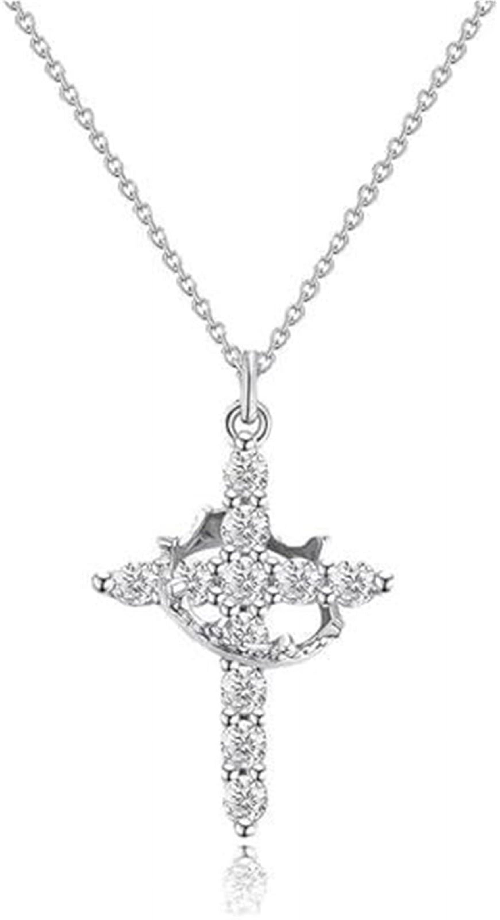 Dainty Cross Crown Necklace For Women – Silver Plated With Cubic Zirconia, 18"+2" Adjustable Chain