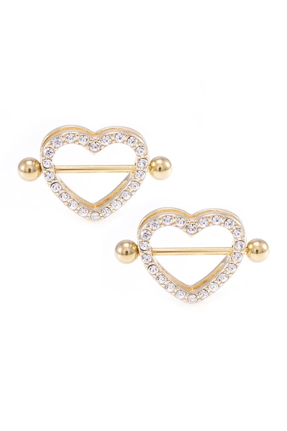 Paved Heart Nipple Shield with Cz Jewels Black, Gold, Rose Gold and Steel Colors