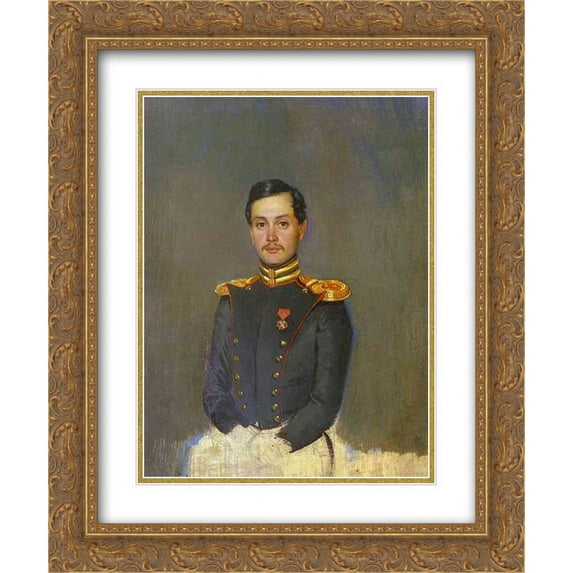Pavel Fedotov 2x Matted 20x24 Gold Ornate Framed Art Print 'Portrait of Second Captain Vannovsky'
