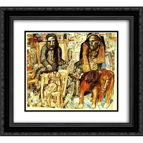 Pavel Filonov 2x Matted 22x20 Black Ornate Framed Art Print 'The Dray Men'