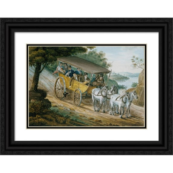 Pavel Petrovich Svinin 18x14 Black Ornate Wood Framed Double Matted Museum Art Print Titled - Travel by Stagecoach Near Trenton, New Jersey (1811-Ca. 1813)