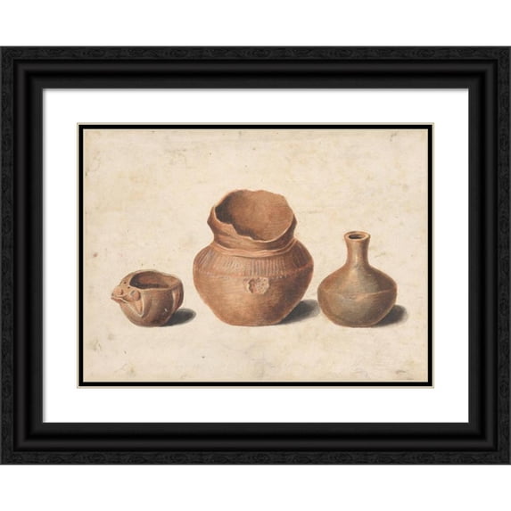 Pavel Petrovich Svinin 24x19 Black Ornate Framed Double Matted Museum Art Print Titled: Indian Antiquities (1812-Ca. 1813)