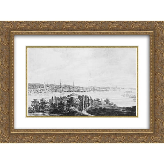 Pavel Svinyin 2x Matted 24x18 Gold Ornate Framed Art Print 'New York City and Harbor from Weehawken'