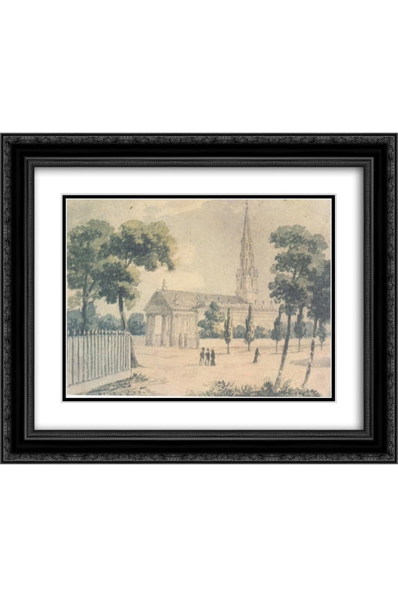 Pavel Svinyin 2x Matted 24x20 Black Ornate Framed Art Print 'St. Paul's Cathedral in New York'