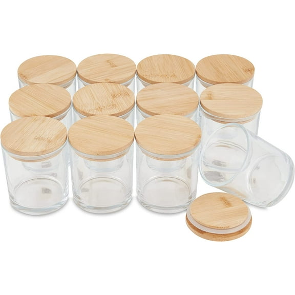 Pavelle Glass Candle Jars with Bamboo Lids for Candle Making, Candles Storage & More