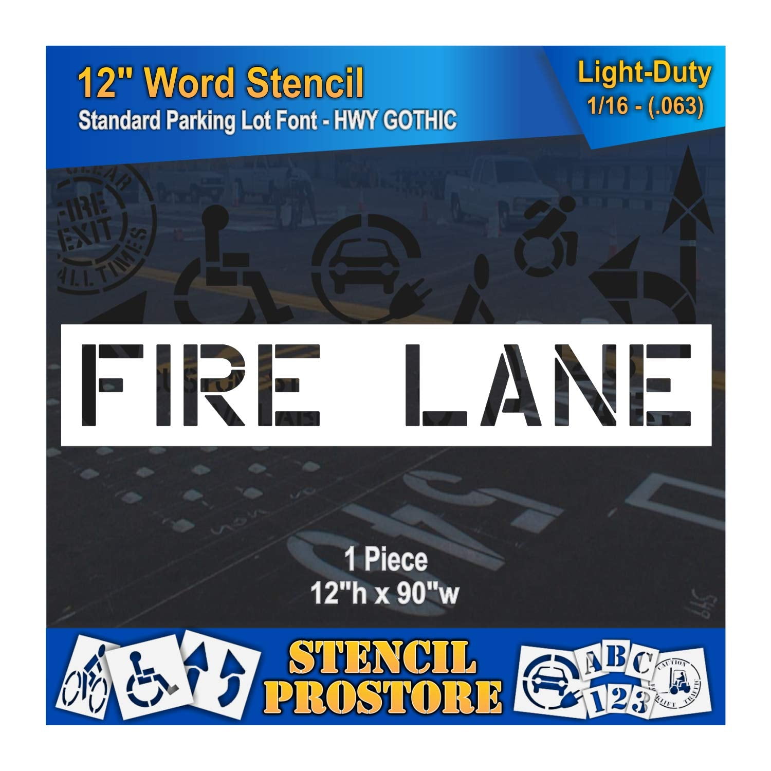 Pavement Marking Stencils 12 Inch FIRE Lane Stencil 12" X 90" X 1/