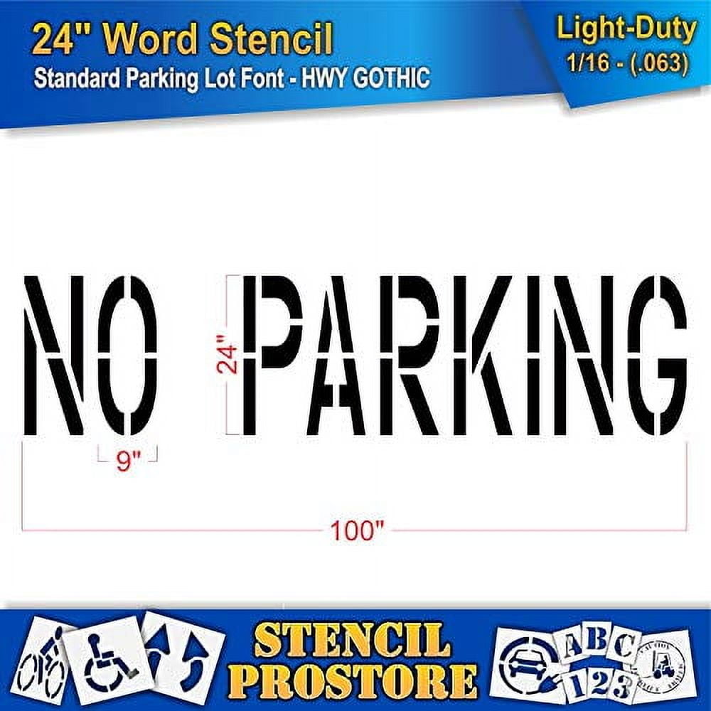NO PARKING Stencil - 12 Inch, 1/8" Pro-Grade Plastic, For Pavement Marking With Paint Or Epoxy