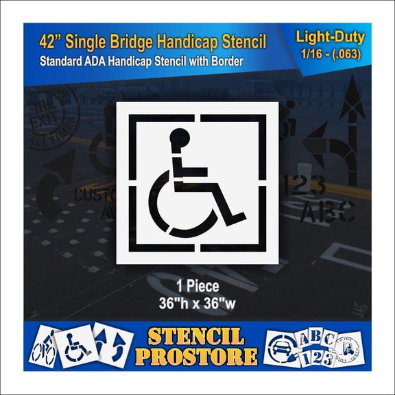 Pavement Stencil - 28" x 26" - Handicap Stencil with Border (2" Stroke) - 36'' x 36'' x 1/16" (63 mil) - Light-Duty