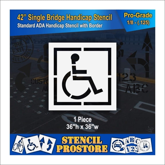 Pavement Stencil - 28" x 26" - Handicap Stencil with Border (2" Stroke) - 36'' x 36'' x 1/8" (128 mil) - Pro-Grade