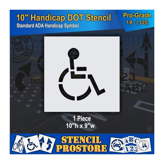 Pavement Stencils - 10 inch - Handicap - ADA Stencil - 10" x 9" x 1/8" (128 mil) - Pro-Grade