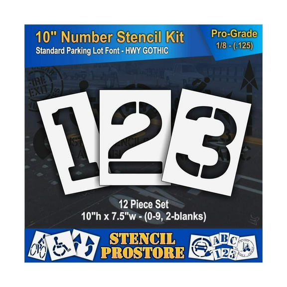 Pavement Stencils - 10 inch Number KIT Stencil Set - (12 Piece) - 10" x 7.5" x 1/8" (128 mil) - Pro-Grade
