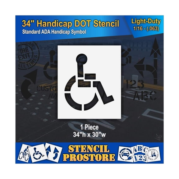 Pavement Stencils - 34 inch - Handicap - ADA Stencil - 34" x 30" x 1/16" (63 mil) - Light-Duty