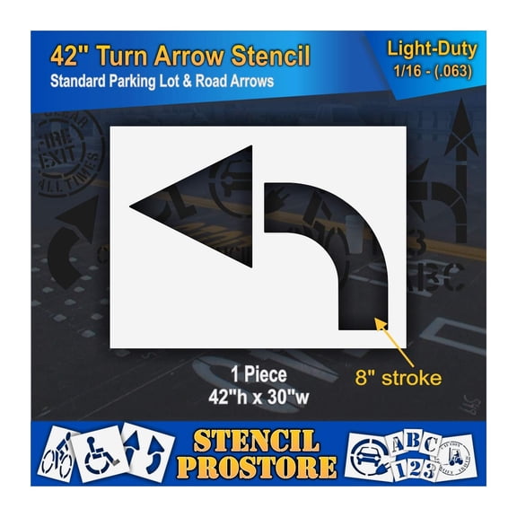 Pavement Stencils - 42 inch - Curved/Turn Arrow Stencil - 42" x 30" x 1/16" (63 mil) - Light-Duty