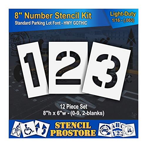 Pavement Stencils - 8 inch Number KIT Stencil Set - (12 Piece) - 8
