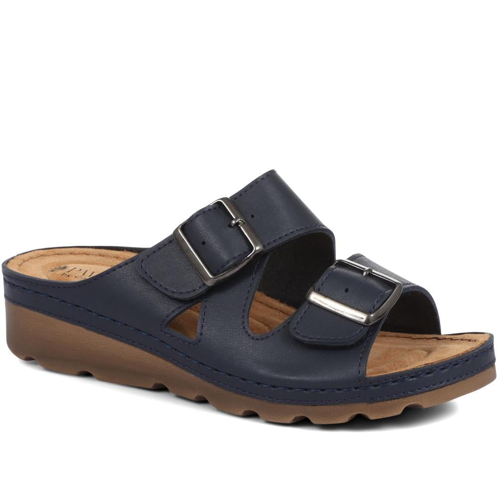 Pavers Women's Blue Adjustable Mule Sandals with Buckle Fastening, Size