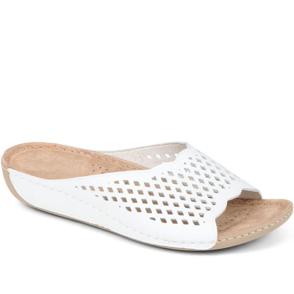 Pavers Ladies White Perforated Mule Sliders Size 6