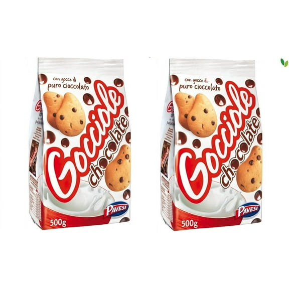 Pavesi: "Gocciole Chocolate" Biscuits with HYZ01 Chocolate drops , no palm oil - 17,6 Oz /500g , (Pack of 2)