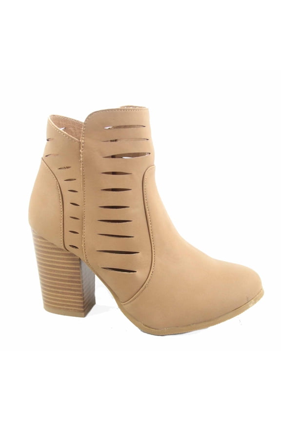 Pavia-1 Women's Cutout Zipper Chunky High Heel Almond Toe Ankle Booties Shoes