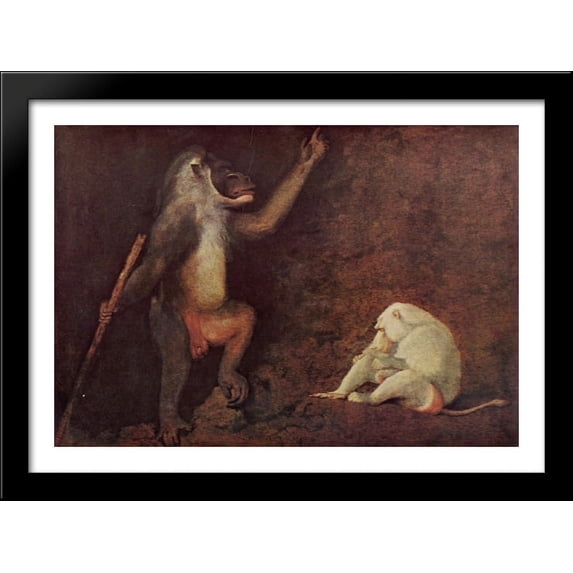 Pavian and Albino Makake 38x28 Large Black Wood Framed Print Art by George Stubbs