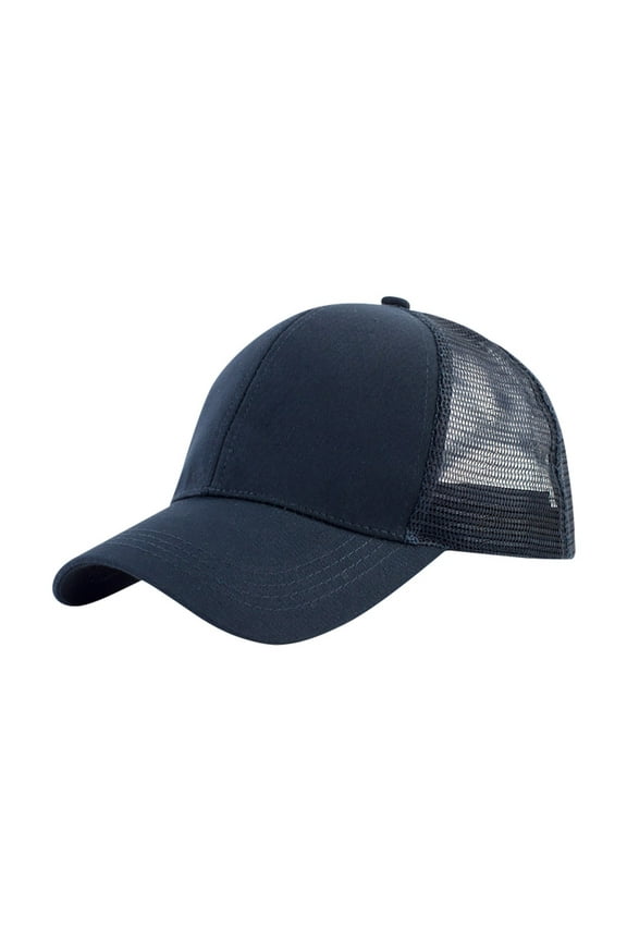 Baseball Cap Trucker Hat Outdoor Unisex Baseball Mesh Cap Open Back Solid Color Sun Hat Cap Snapback Hats Hats for Men Navy One Size