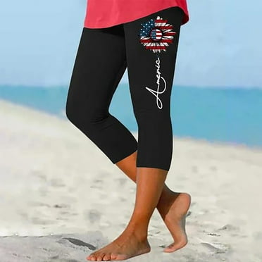 Pavied Capri Pants,Petite Pants,Women's Independence Day Printed Cropped Pants Tight Slimming Casual Leggings,Tights for Women,Jeggings for Women,clearance items！ Dark Gray L