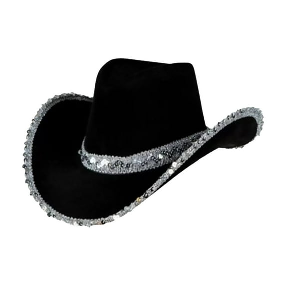 Pavied Cowboy Hat Party Hats Women's Masquerade Party Silver Trimmed Cowboy Hat Silver Trimmed Western Cowboy Hat Western Hat Clearance Sales Black One Size