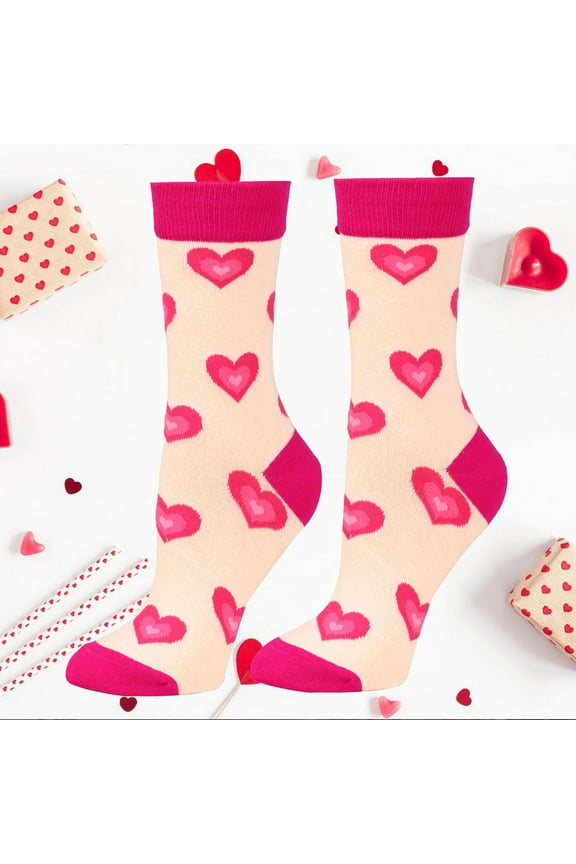 Crew Socks Running SocksAutumn Winter Valentines Heart Weaving Plush Warm Coral Plush Home Socks Cotton Socks Hot Pink One Size