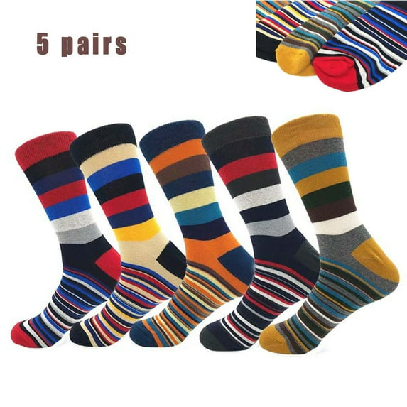 Pavied Crew Socks Running SocksSpring And Winter Classic Color Thin Stripe Men's Socks Tn The Cotton 5 Pairs Cotton Socks Multi-color One Size