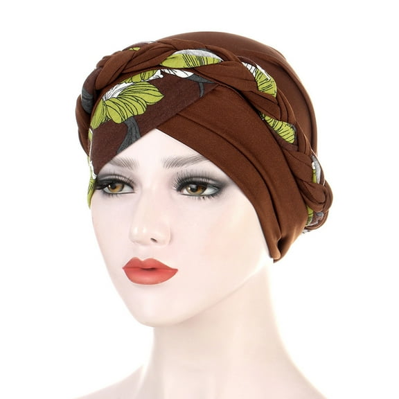 Pavied Head Wraps Wig Cap Chemo Cancer Head Hat Cap Ethnic Pre-Tied Twisted Braid Hair Cover Wrap Headwear Head Scarf Hats for Women Coffee One Size