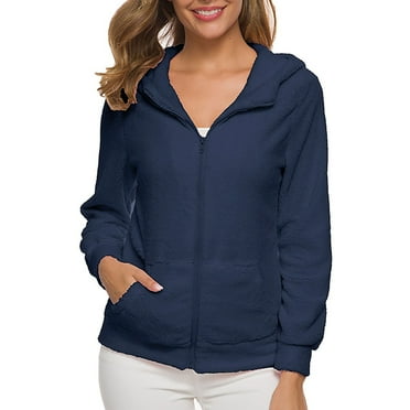 Pavied Jackets for Women,Fleece Jacket Women,Women Hooded Sweater Coat Winter Warm Wool Zipper Coat Cotton Coat Outwear,Winter Coats,Long Sleeve Tops,Fall Outfits,Navy L