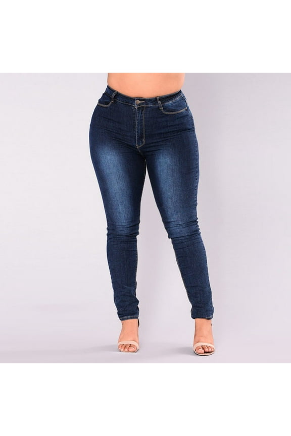 Jeans for Women,Barrel Jeans,Women Plus Size Stretch Slim Denim Skinny Jeans Pants High Waist Pencil Trousers,High Waisted Jeans,Petite Pants,clearance items！ Dark blue 4XL