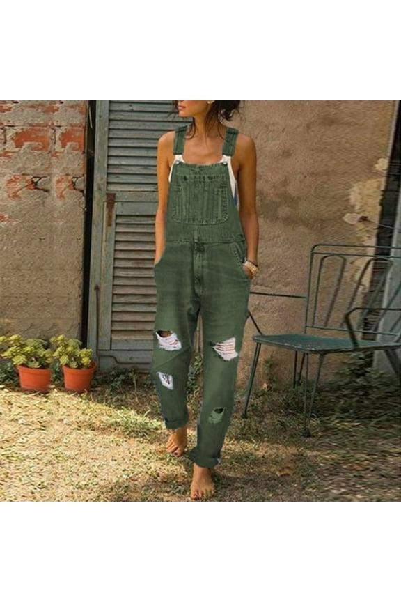Jumpsuits for Women,Rompers for Women,Women's Casual Vintage Overalls Loose Straight Denim Bib Overall Jean Pants,Denim Romper,Overalls for Women,One Piece Jumpsuits,Outfits for Women,Green M