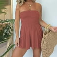 thumbnail image 1 of Pavied Jumpsuits for Women,Rompers for Women,Women’s Strapless Tube Ruffle Ruched Summer Sexy A Line Mini Dress Trendy Short Romper Jumpsuits,Overalls for Women,One Piece Jumpsuits,Red 3XL, 1 of 5