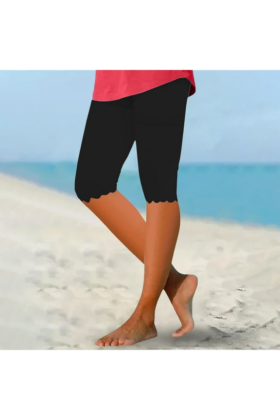 Leggings for Women,Petite Pants,Capri Leggings For Women Knee Length Capri Leggings Summer Cropped Pants Casual Solid Comfy Capris,Workout Leggings,Womens Pants,clearance items! Black XL
