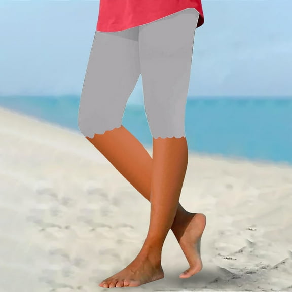 Pavied Leggings for Women,Petite Pants,Capri Leggings For Women Knee Length Capri Leggings Summer Cropped Pants Casual Solid Comfy Capris,Workout Leggings,Womens Pants,clearance items！ Grey 3XL