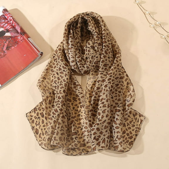 Pavied Scarf for Women Shawl Wraps Classic Leopard Print Chiffon Scarf Women's Thin Shawl Silk Scarf Khaki A