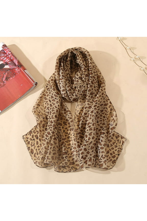 Scarf for Women Shawl Wraps Classic Leopard Print Chiffon Scarf Women's Thin Shawl Silk Scarf Khaki A