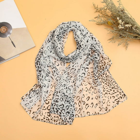 Pavied Scarf for Women Shawl Wraps Classic Leopard Print Chiffon Scarf Women's Thin Shawl Silk Scarf White 2 A
