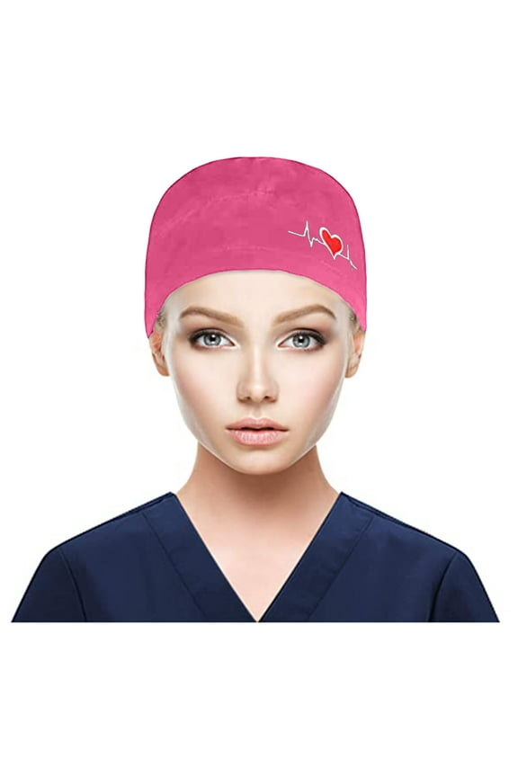 Scrub Cap Surgical Caps Scrub Cap With Buttons Bouffant print Hat With Sweatband for Womens and Mens Nurse Cap Hats for Women Hot Pink One Size
