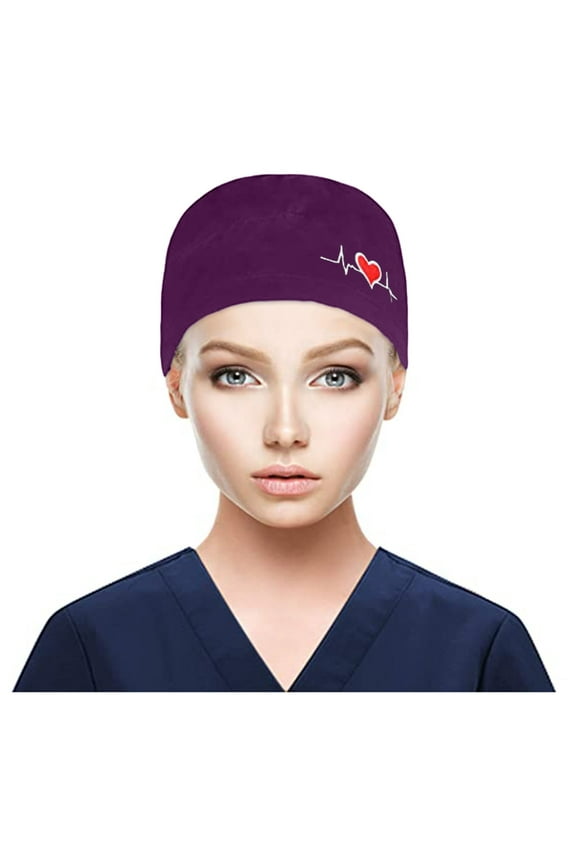 Scrub Cap Surgical Caps Scrub Cap With Buttons Bouffant print Hat With Sweatband for Womens and Mens Nurse Cap Hats for Women Purple One Size