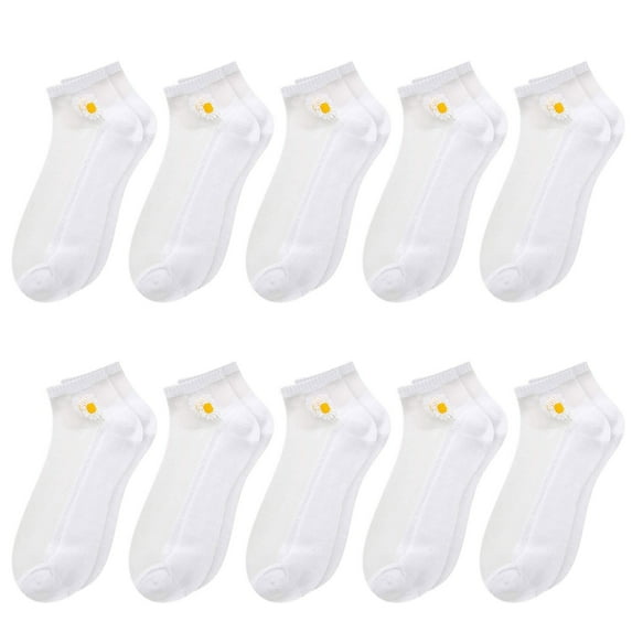 Pavied No Show Socks Womens Ankle Socks 10PC Women Casual Cute Little Daisy Mesh Splice Breathable Short Socks Cotton Socks Socks for Women White One Size
